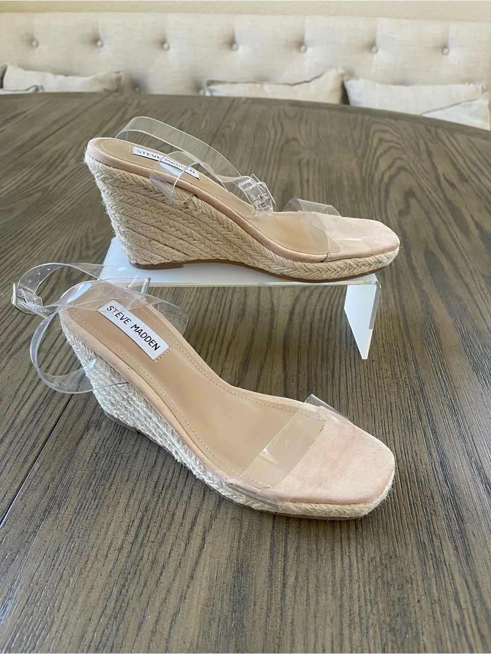 Steve Madden Nude Suede & Clear Strap Espadrille Wedges